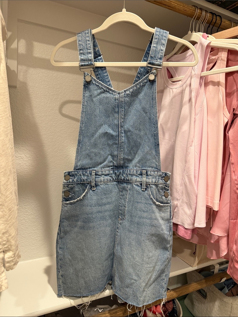 Paige Light Wash Denim Short Overalls